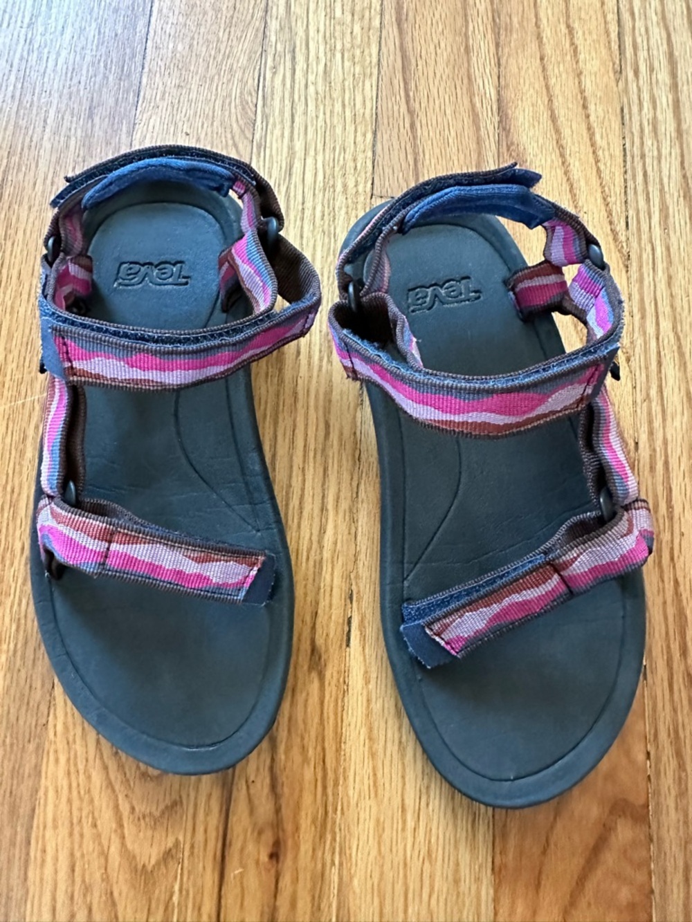 Teva Kids Navy Sandals with Pink Striped Webbing